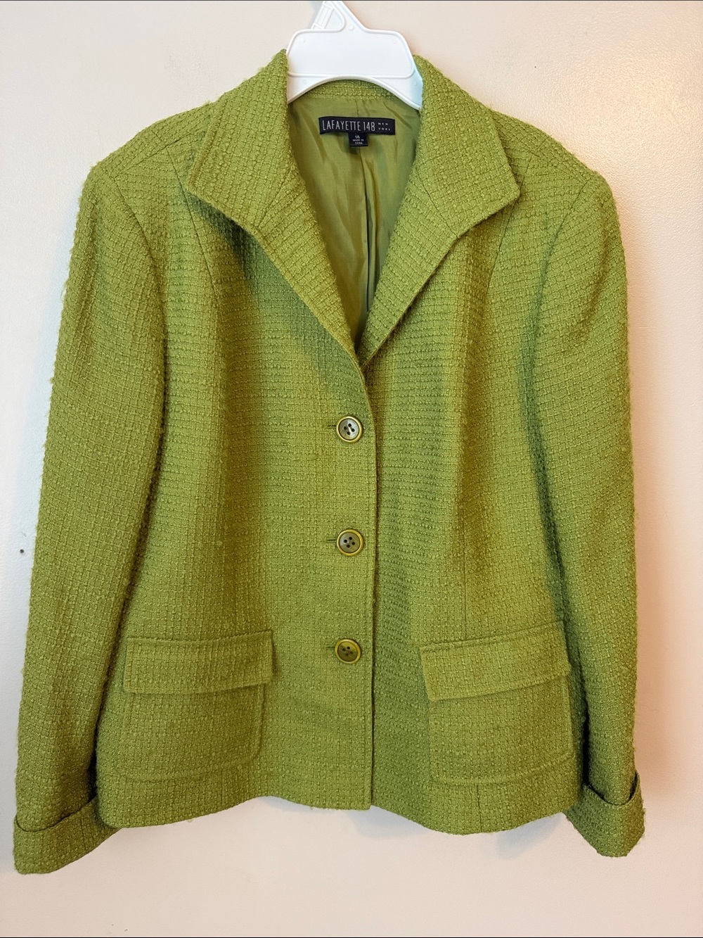 Lafayette 148 New York Green Textured Blazer Wool and Mohair Size 14
